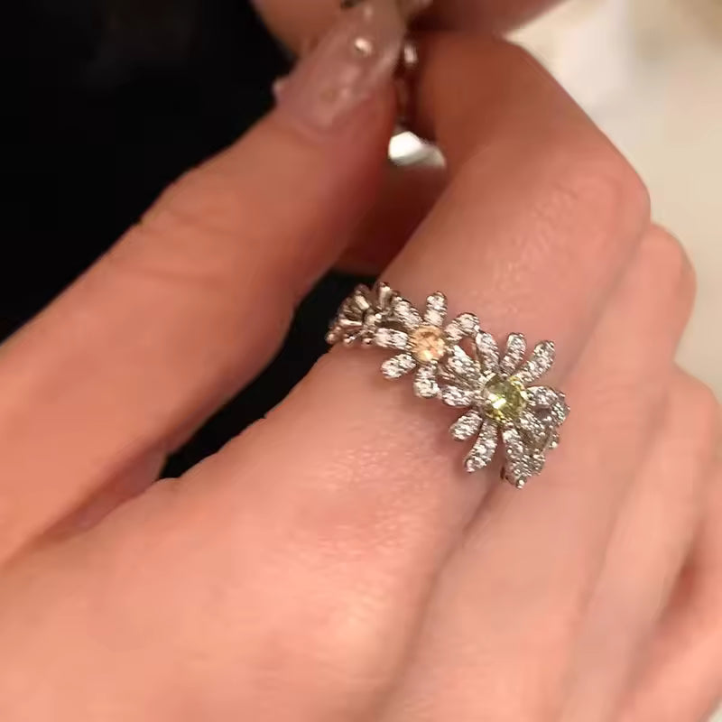 925 Sterling Silver Flower Rings For Women Zircon Design Fashion Sweet Romantic Jewelry Gift Dropshipping