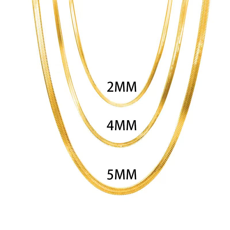 Fashion Unisex Punk Blade Chain Women Necklace 2/4/5mm Width Women Flat Gold Color Stainless Steel Chain Necklace Women Jewelry