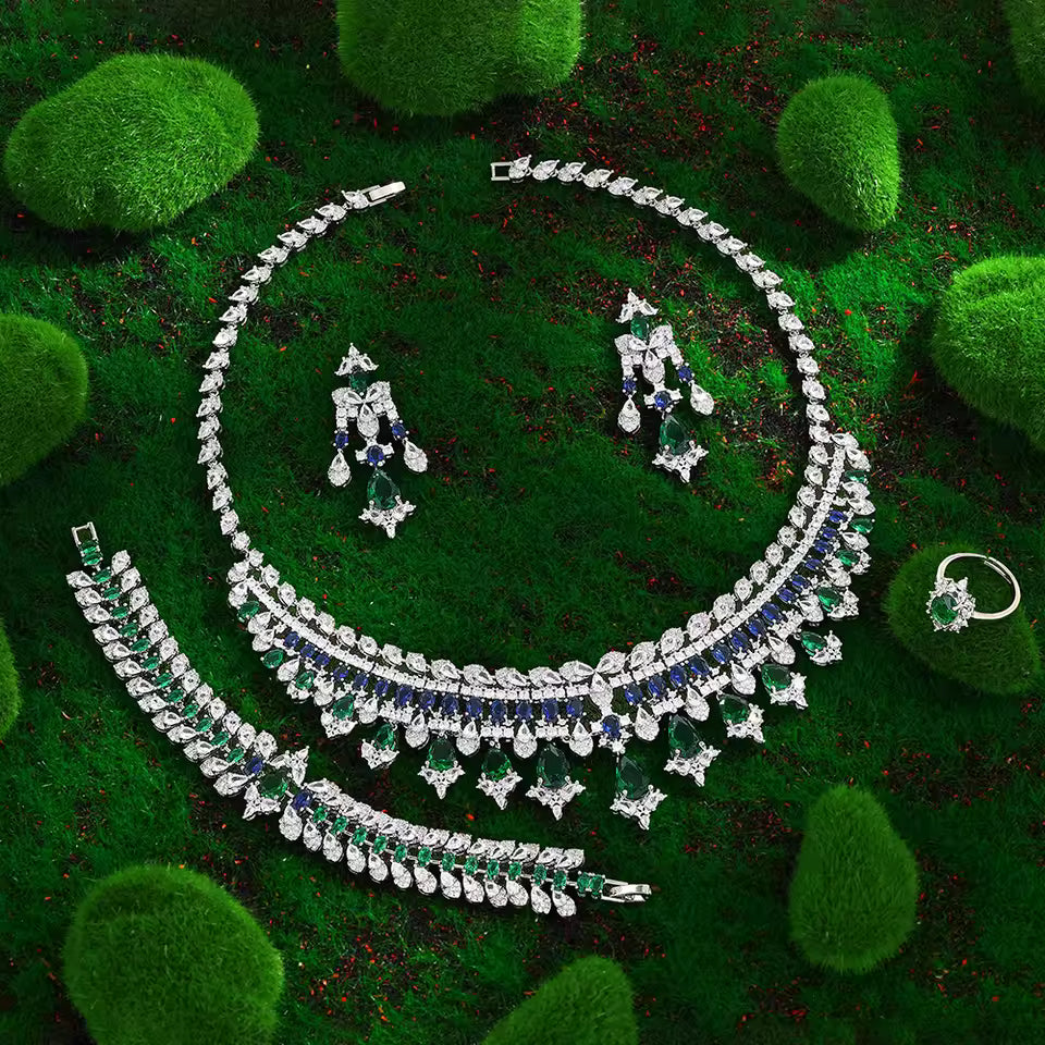 2025 New 4-piece Cubic Zirconia Women's Jewelry Necklace Earrings Bracelet Rings Bridal Wedding Jewelry Set