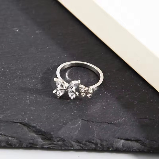 Vintage Silver Color Zircon Leaf Butterfly Rings for Women Fashion Exquisite Korean Punk Cute Finger Ring Party Gifts Jewelry