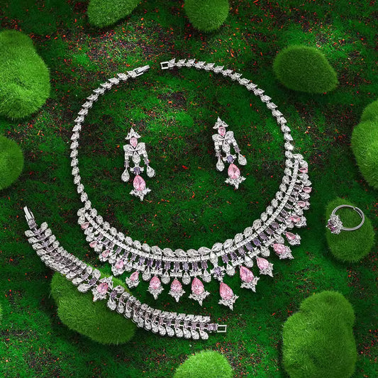 2025 New 4-piece Cubic Zirconia Women's Jewelry Necklace Earrings Bracelet Rings Bridal Wedding Jewelry Set