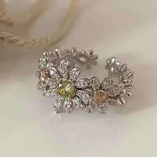 925 Sterling Silver Flower Rings For Women Zircon Design Fashion Sweet Romantic Jewelry Gift Dropshipping