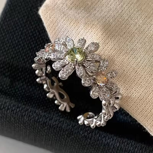 925 Sterling Silver Flower Rings For Women Zircon Design Fashion Sweet Romantic Jewelry Gift Dropshipping