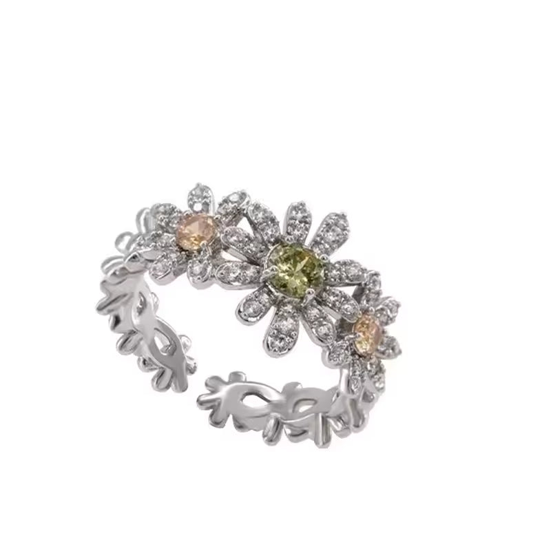 925 Sterling Silver Flower Rings For Women Zircon Design Fashion Sweet Romantic Jewelry Gift Dropshipping