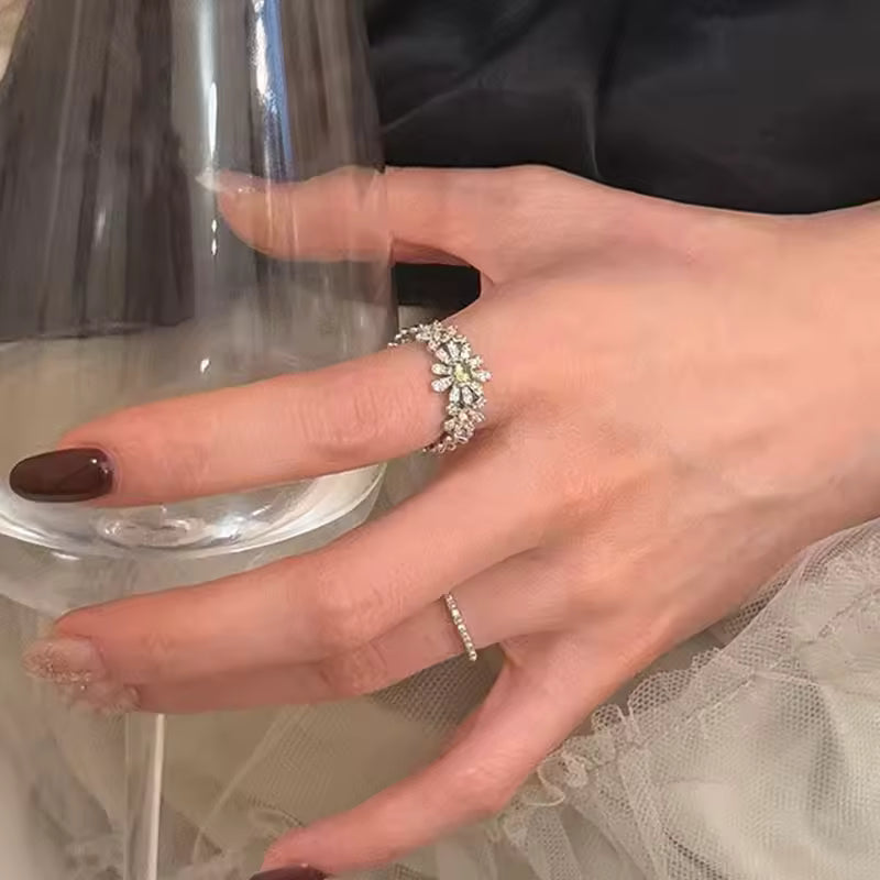 925 Sterling Silver Flower Rings For Women Zircon Design Fashion Sweet Romantic Jewelry Gift Dropshipping