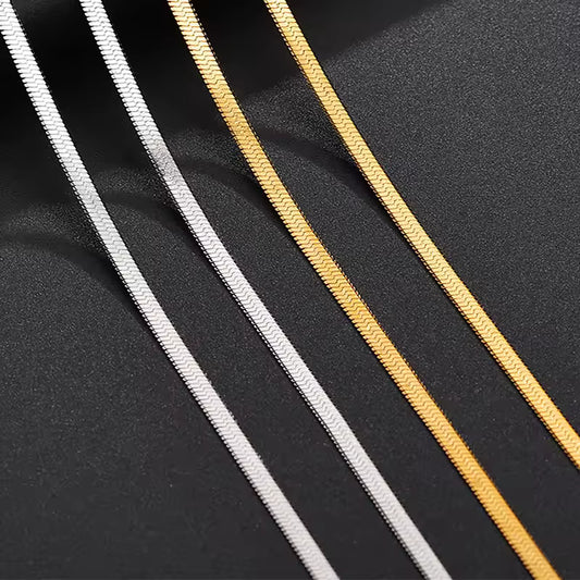 Fashion Unisex Punk Blade Chain Women Necklace 2/4/5mm Width Women Flat Gold Color Stainless Steel Chain Necklace Women Jewelry