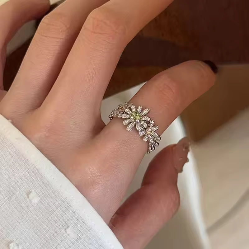 925 Sterling Silver Flower Rings For Women Zircon Design Fashion Sweet Romantic Jewelry Gift Dropshipping