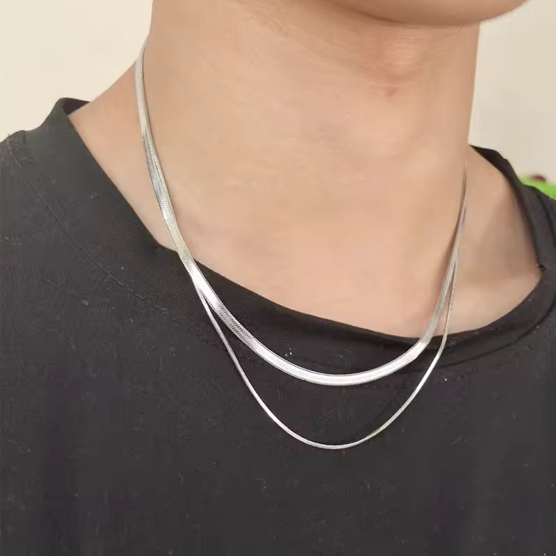 Fashion Unisex Punk Blade Chain Women Necklace 2/4/5mm Width Women Flat Gold Color Stainless Steel Chain Necklace Women Jewelry