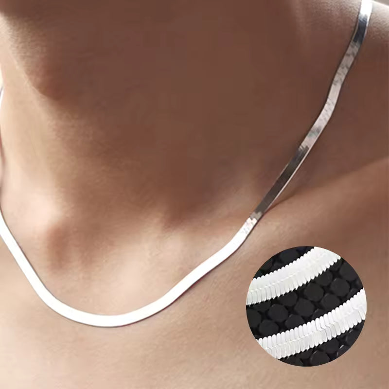 Fashion Unisex Punk Blade Chain Women Necklace 2/4/5mm Width Women Flat Gold Color Stainless Steel Chain Necklace Women Jewelry